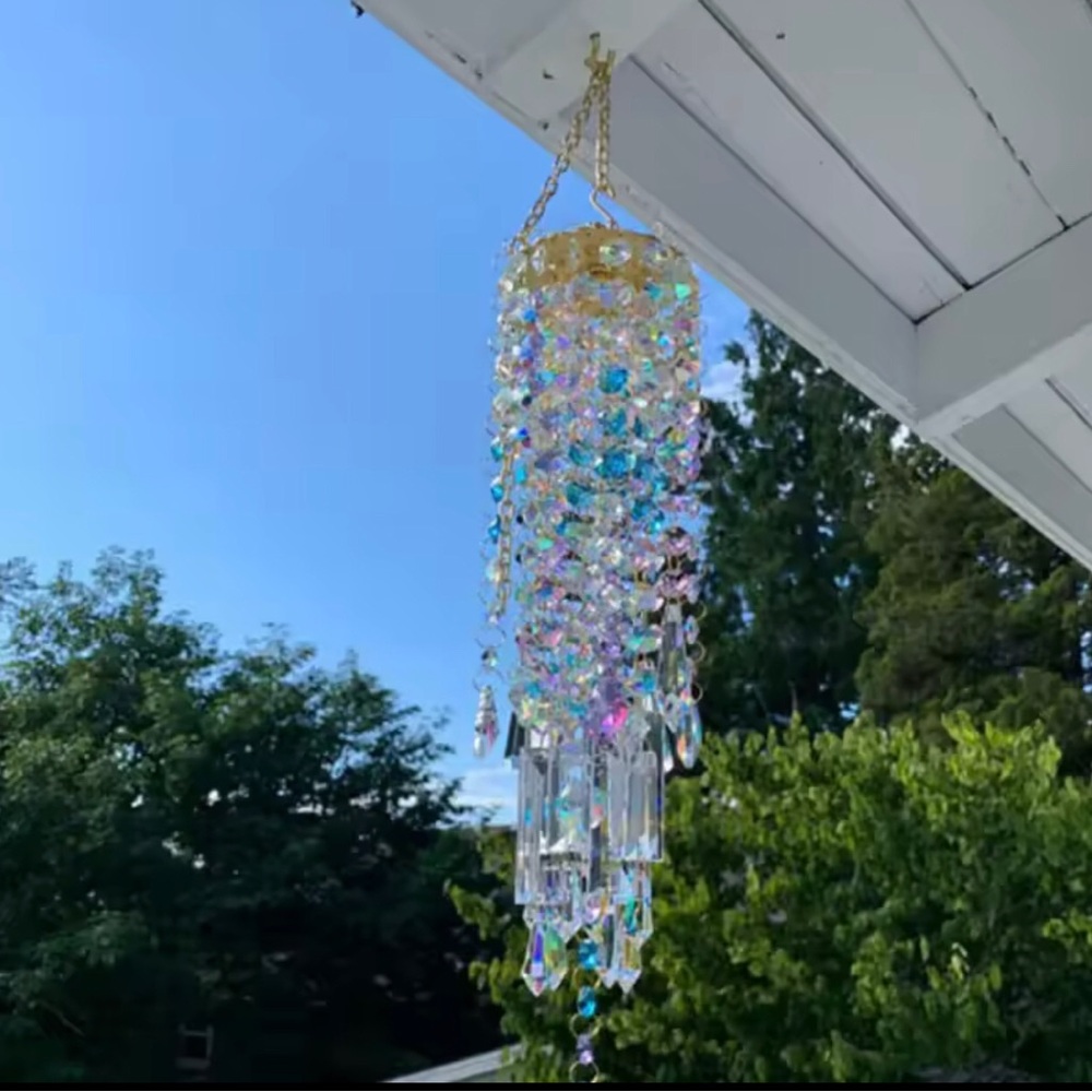 Crystal Prism Wind Chime Hanging Home Art - Iridescent Clear